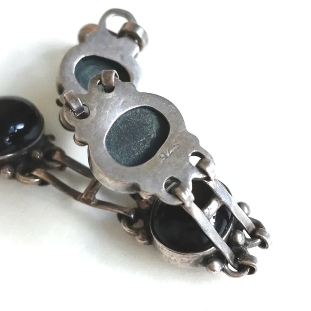 Vintage / Antique 925 Sterling Silver Black Onyx Chain Bracelet from India